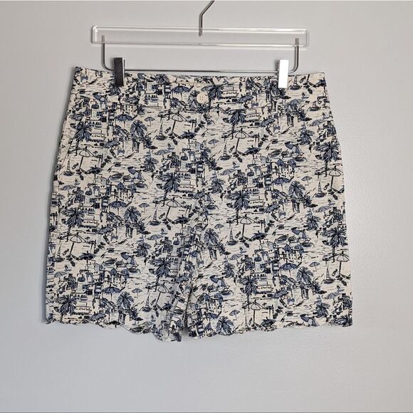 Talbots Blue White Printed Beach Theme Scallop Hem Shorts 12 - Picture 1 of 7
